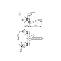 Bateria umywalkowa ścienna KFA Armatura BARYT, chrom, montaż natynkowa