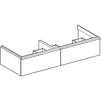 Szafka pod umywalkę podwójną Geberit iCon, z dwoma szufladami: Szerokość umywalki=120cm, H=24.7cm, Korpus i front: biały / lakierowany na wysoki połysk, Uchwyt: biały / powlekany proszkowo, matowy